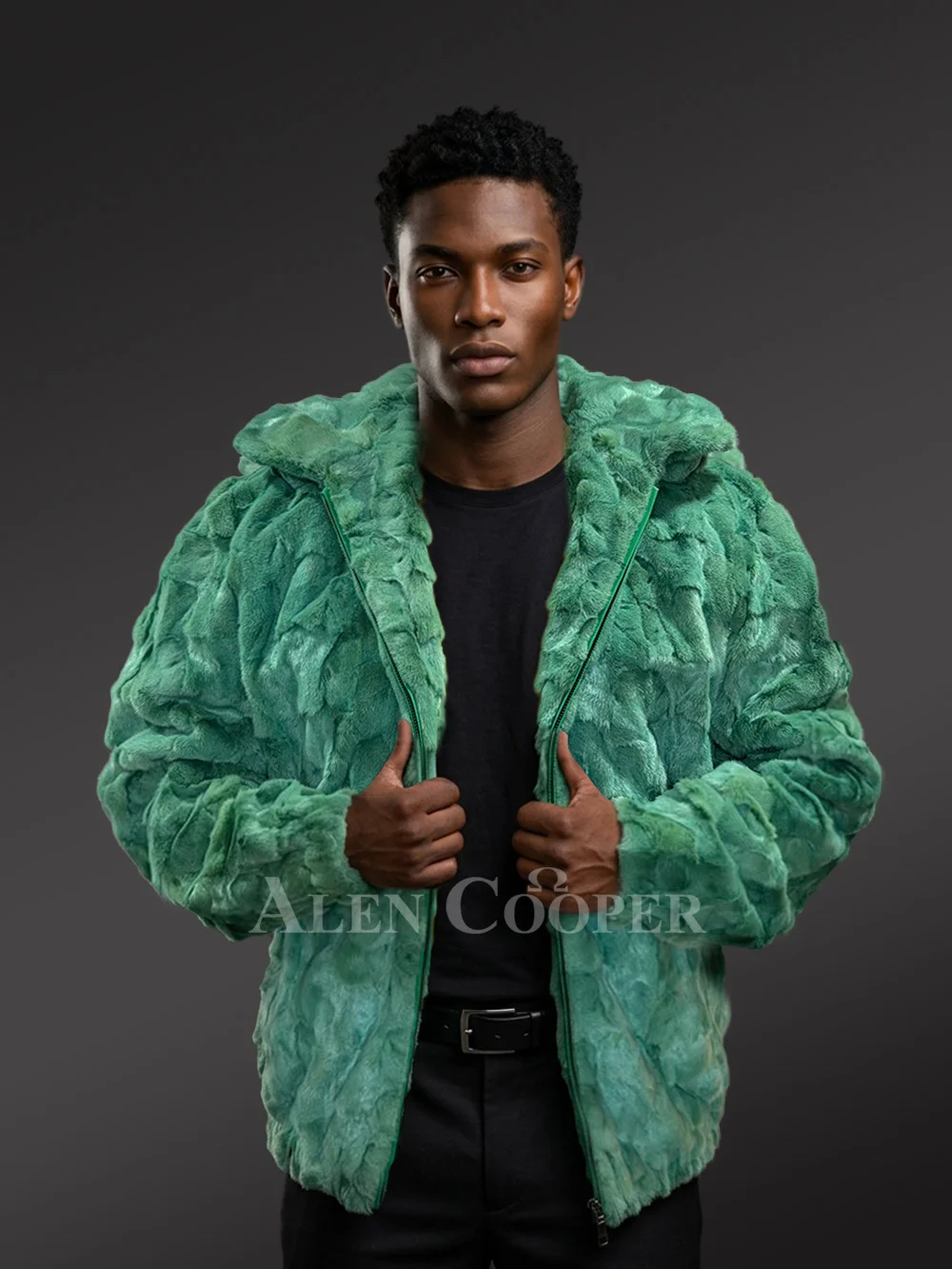 Green Mink Fur Hooded Bomber Jacket