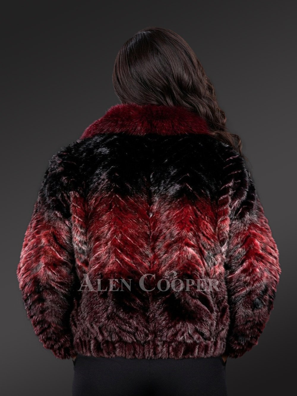 Women’s Herringbone Mink Bomber Jacket with Fox Fur Collar - Image 5