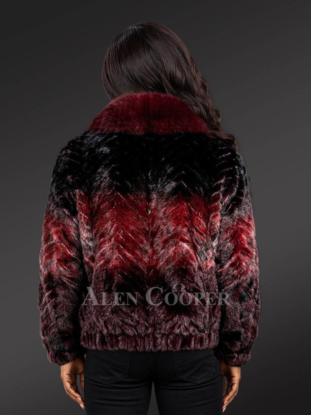 Women’s Herringbone Mink Bomber Jacket with Fox Fur Collar - Image 4