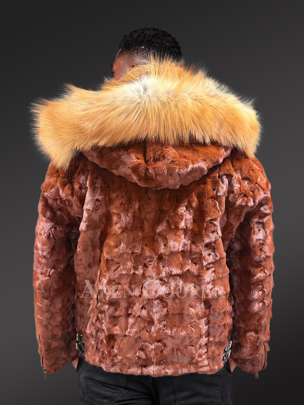 Men’s Mink Biker Jacket with Red Fox Fur Trims - Image 9