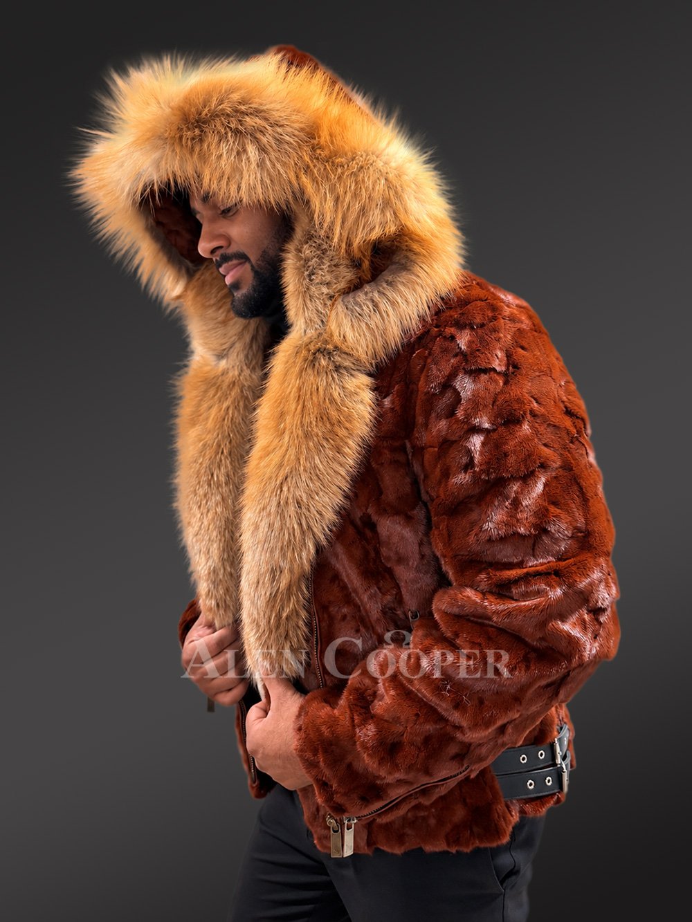 Men’s Mink Biker Jacket with Red Fox Fur Trims - Image 7