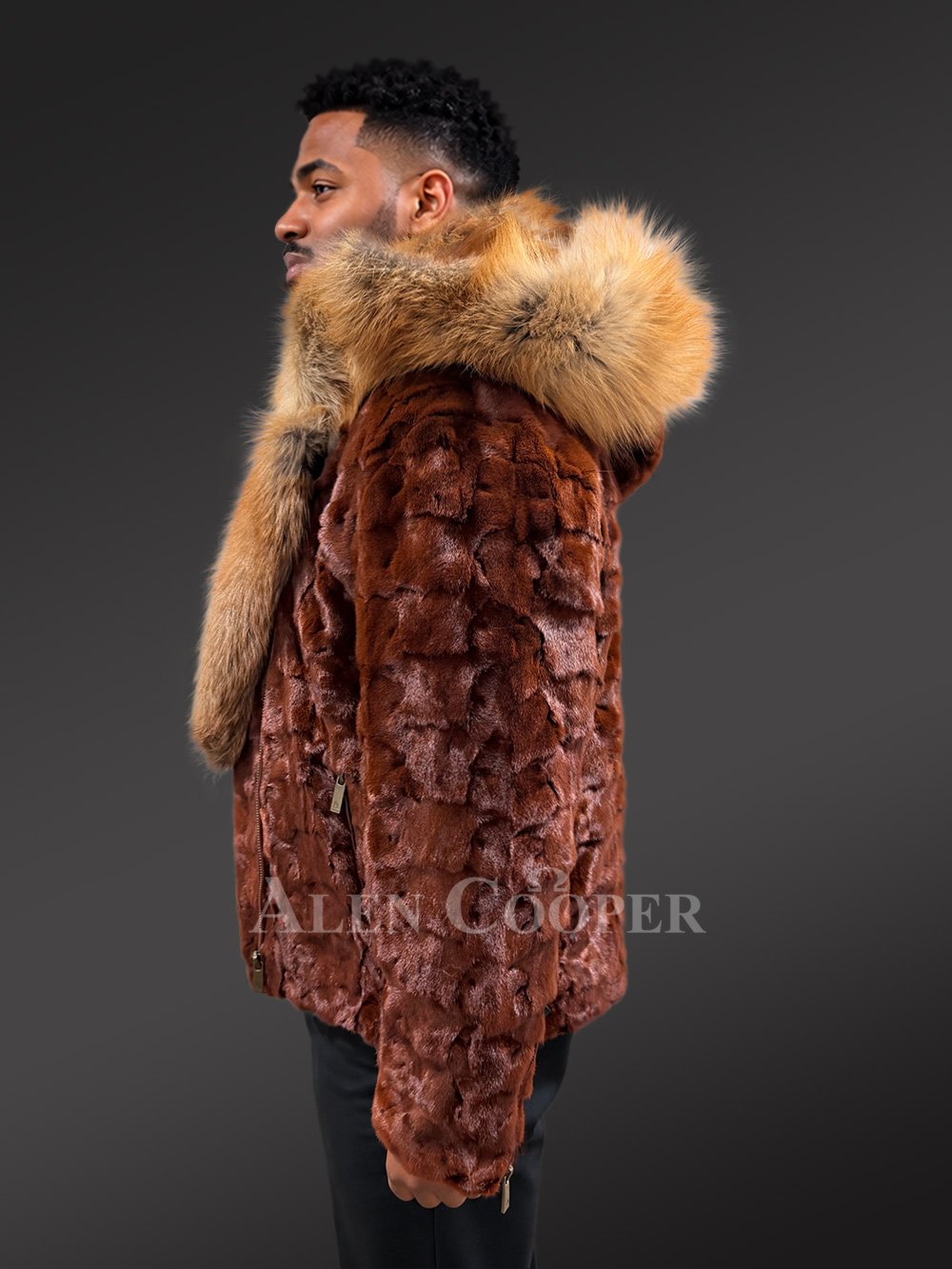 Men’s Mink Biker Jacket with Red Fox Fur Trims - Image 8