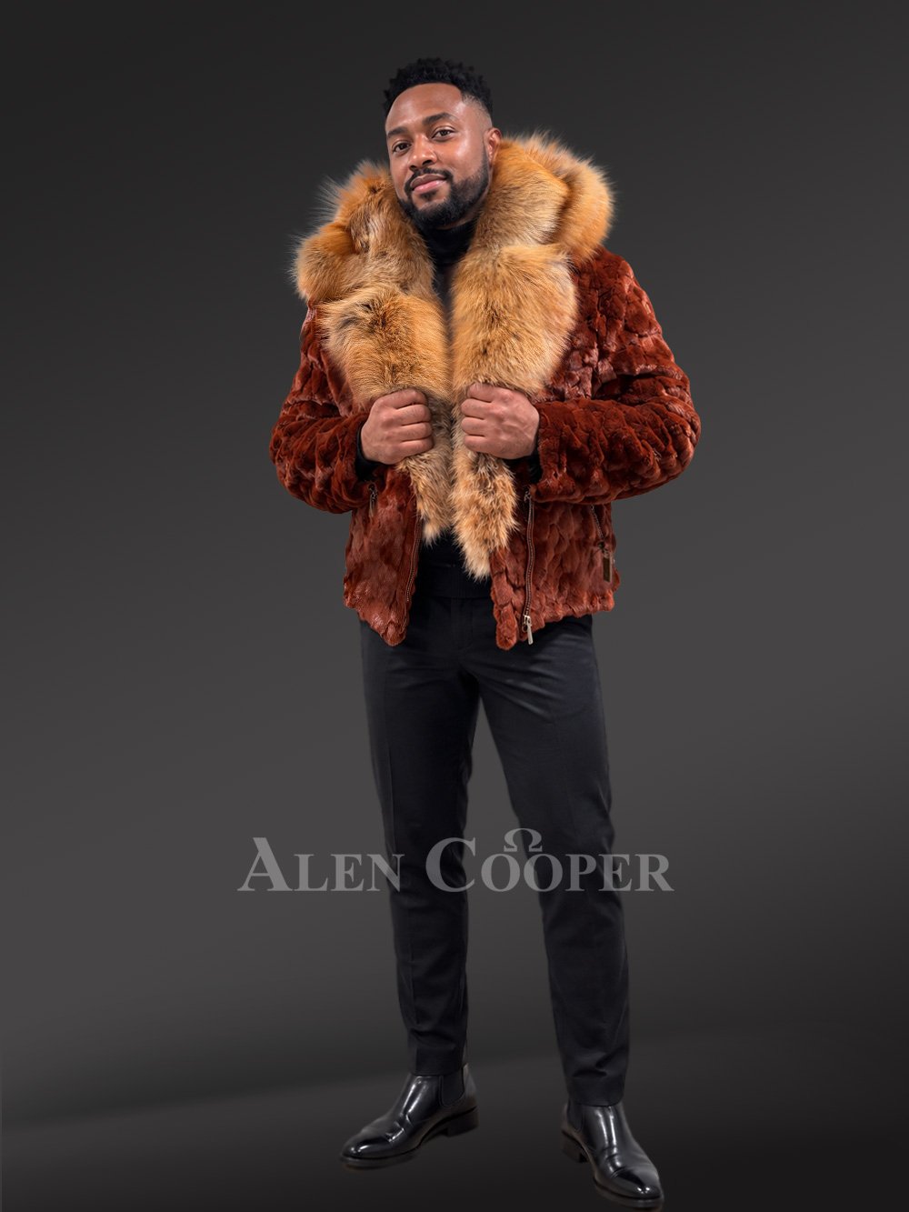 Men’s Mink Biker Jacket with Red Fox Fur Trims - Image 5