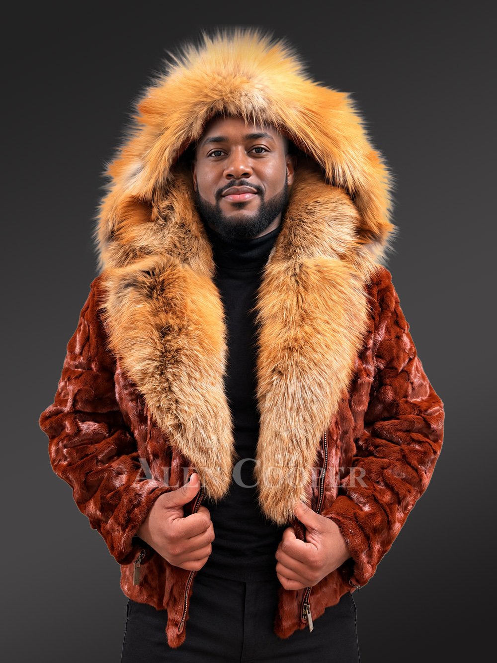 Men’s Mink Biker Jacket with Red Fox Fur Trims - Image 2