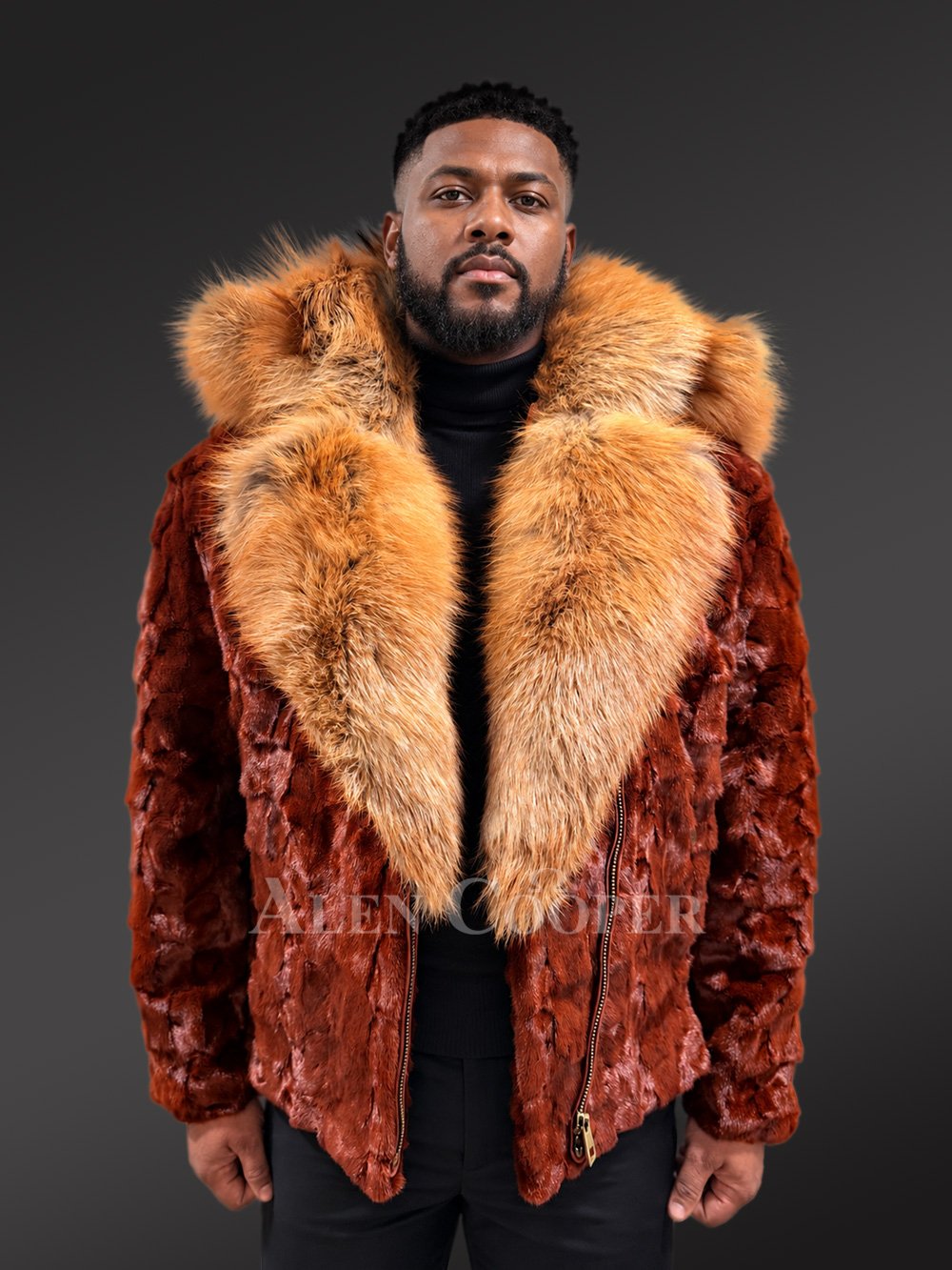 Men’s Mink Biker Jacket with Red Fox Fur Trims - Image 4