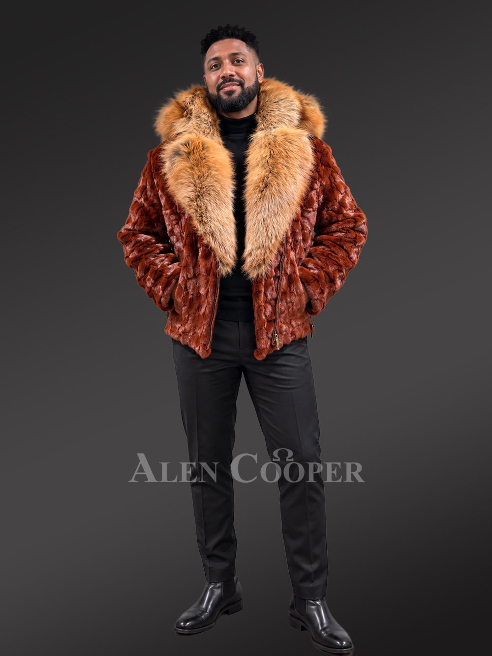 Men’s Mink Biker Jacket with Red Fox Fur Trims - Image 6