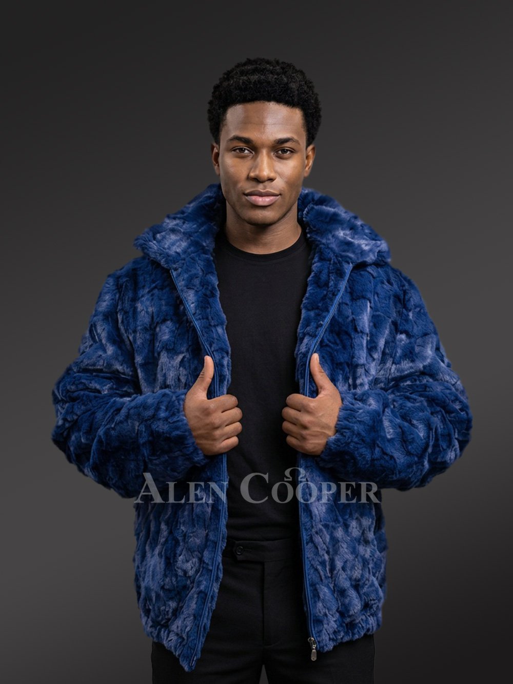 Mink Bomber Jacket in Royal Blue