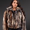 Multi Color Mink Bomber Jacket with Hood