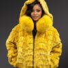 Yellow Mink Fur Bomber with Fox Collar
