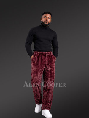 Burgundy Mink Fur Pants