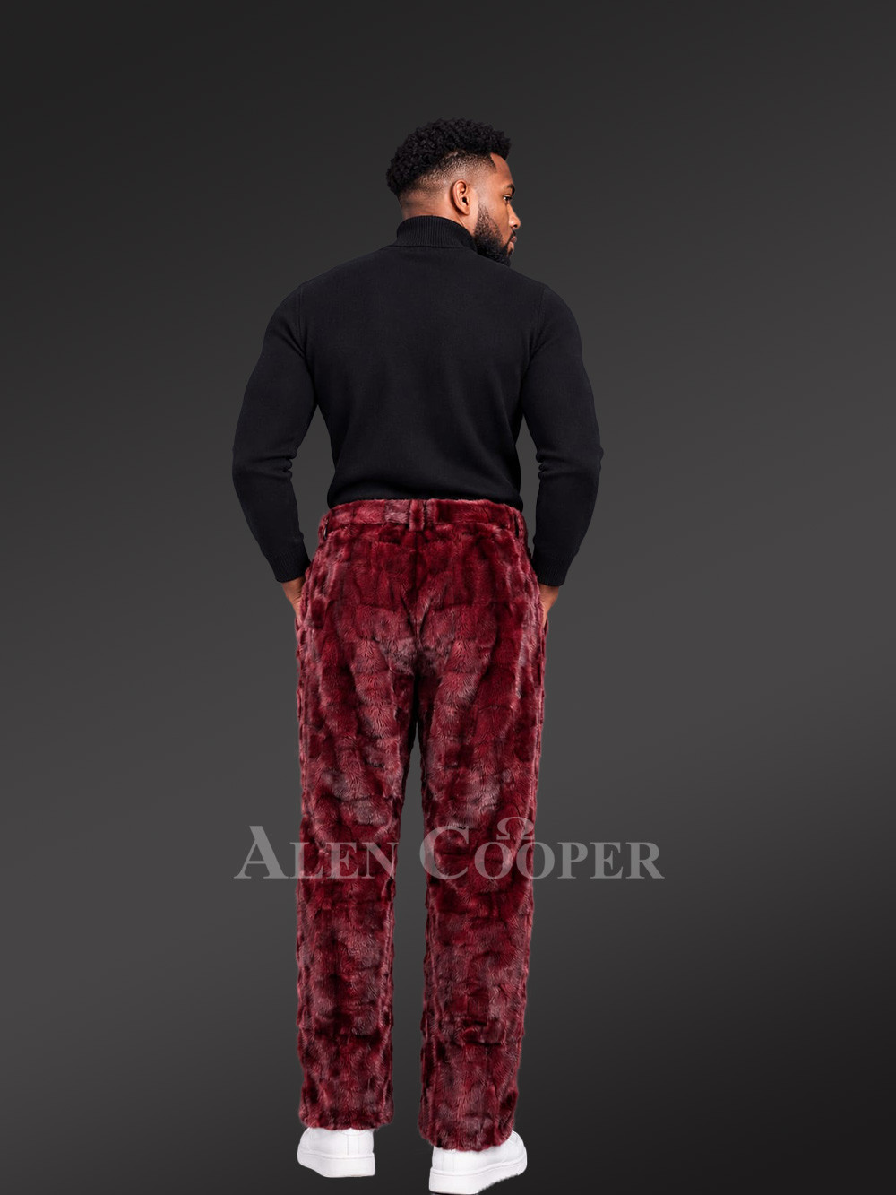 Burgundy Mink Fur Pants back view