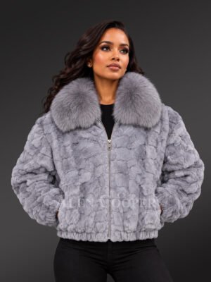 Classic Mink Bomber in Blue Iris