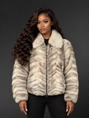 Women’s Herringbone Blue Iris Mink Fur Bomber