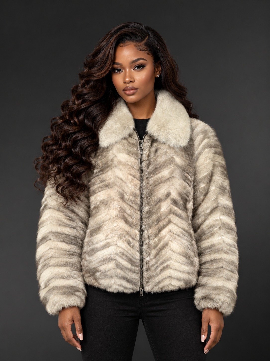Women’s Herringbone Blue Iris Mink Fur Bomber