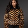 Herringbone Mink Fur Bomber in Whisky and Black