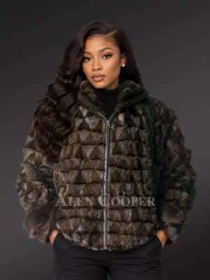 Hooded Diamond Mink Bomber Jacket