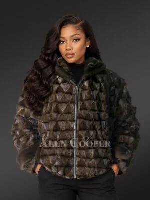 Hooded Diamond Mink Bomber Jacket