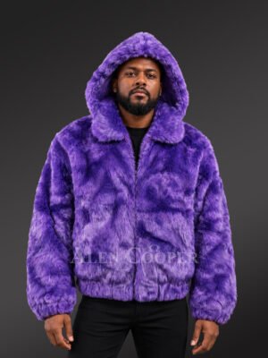 Men’s Purple Rabbit Fur Bomber Jacket