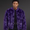 Men’s Purple Rabbit Fur Varsity Bomber Jacket