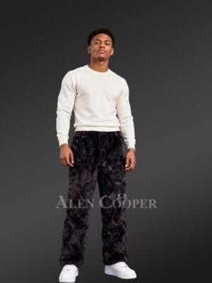 Mens Fox Fur Pants in Black