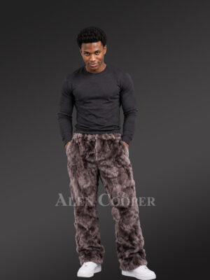 Mens Fox Fur Pants in Grey