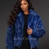 Mink Bomber Jacket with Hood in Navy