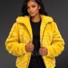 Mink Bomber Jacket with Hood in Yellow