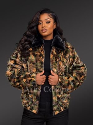 Mink Camaflouge Bomber Jacket for Women