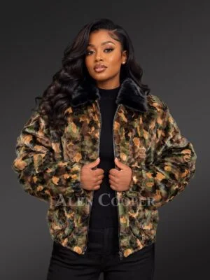 Mink Camaflouge Bomber Jacket for Women