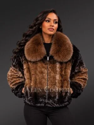 Women’s 2 Tone Brown Mink Jacket