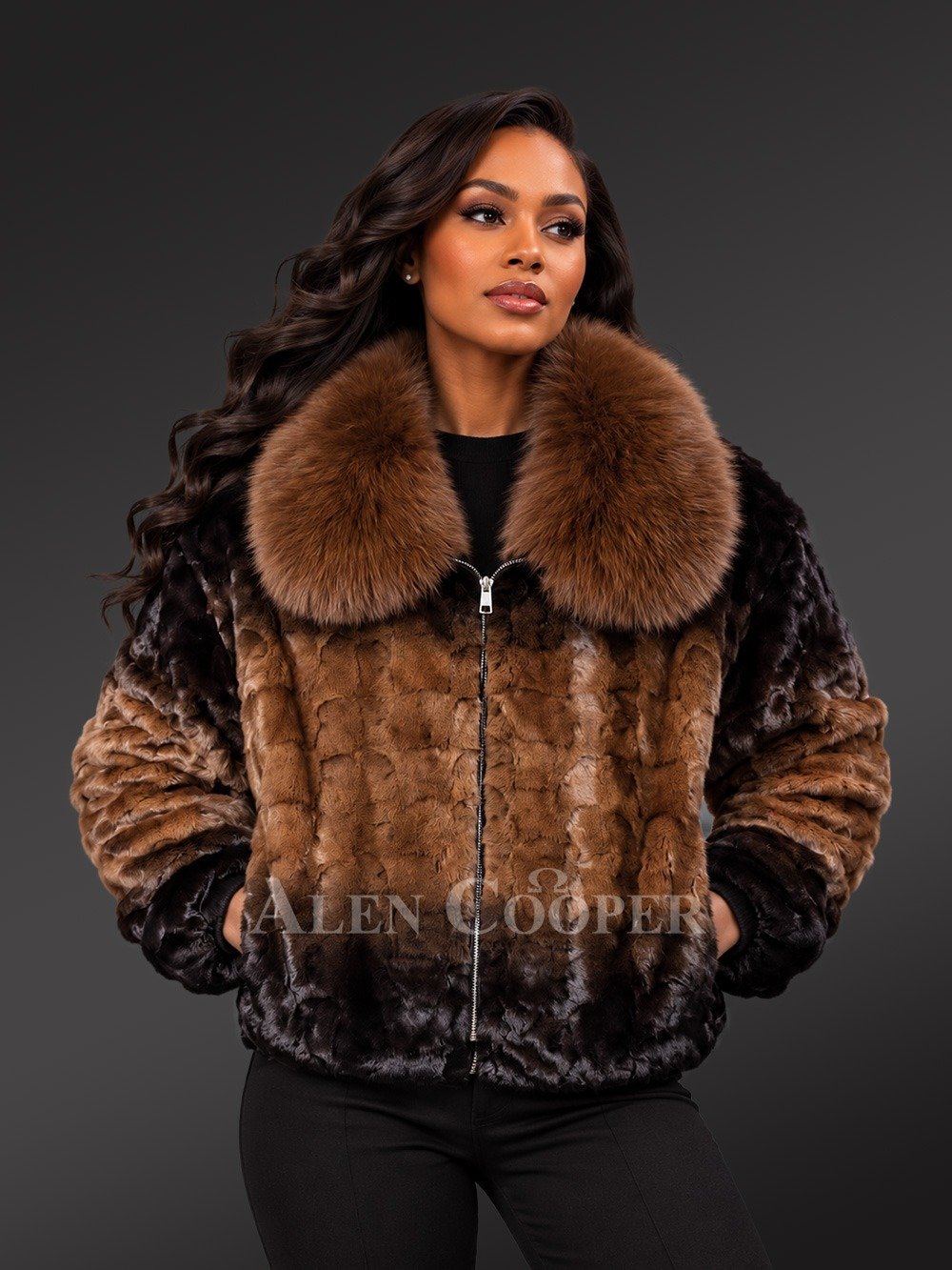 Women’s 2 Tone Brown Mink Jacket