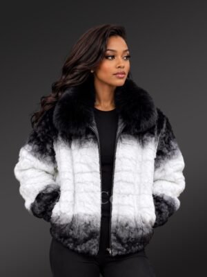 Women’s 2 Tone Mink Bomber Jacket with Fox Collar
