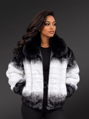Women’s 2 Tone Mink Bomber Jacket with Fox Collar