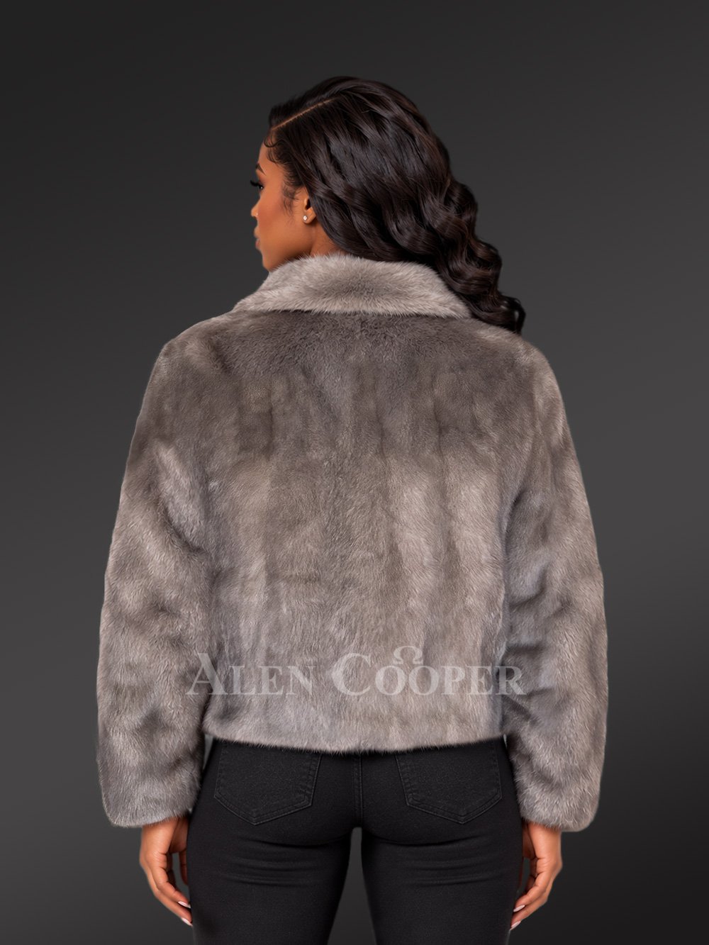 Women Blue Iris Full Mink Bomber Jacket - Image 4