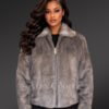 Women Blue Iris Full Mink Bomber Jacket