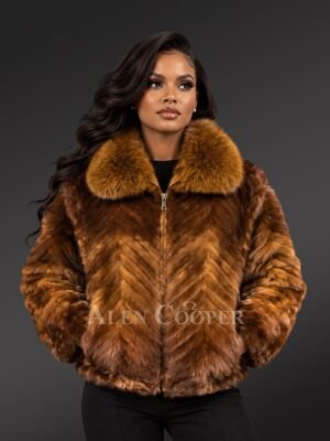 Women Chevron Mink Bomber Herringbone