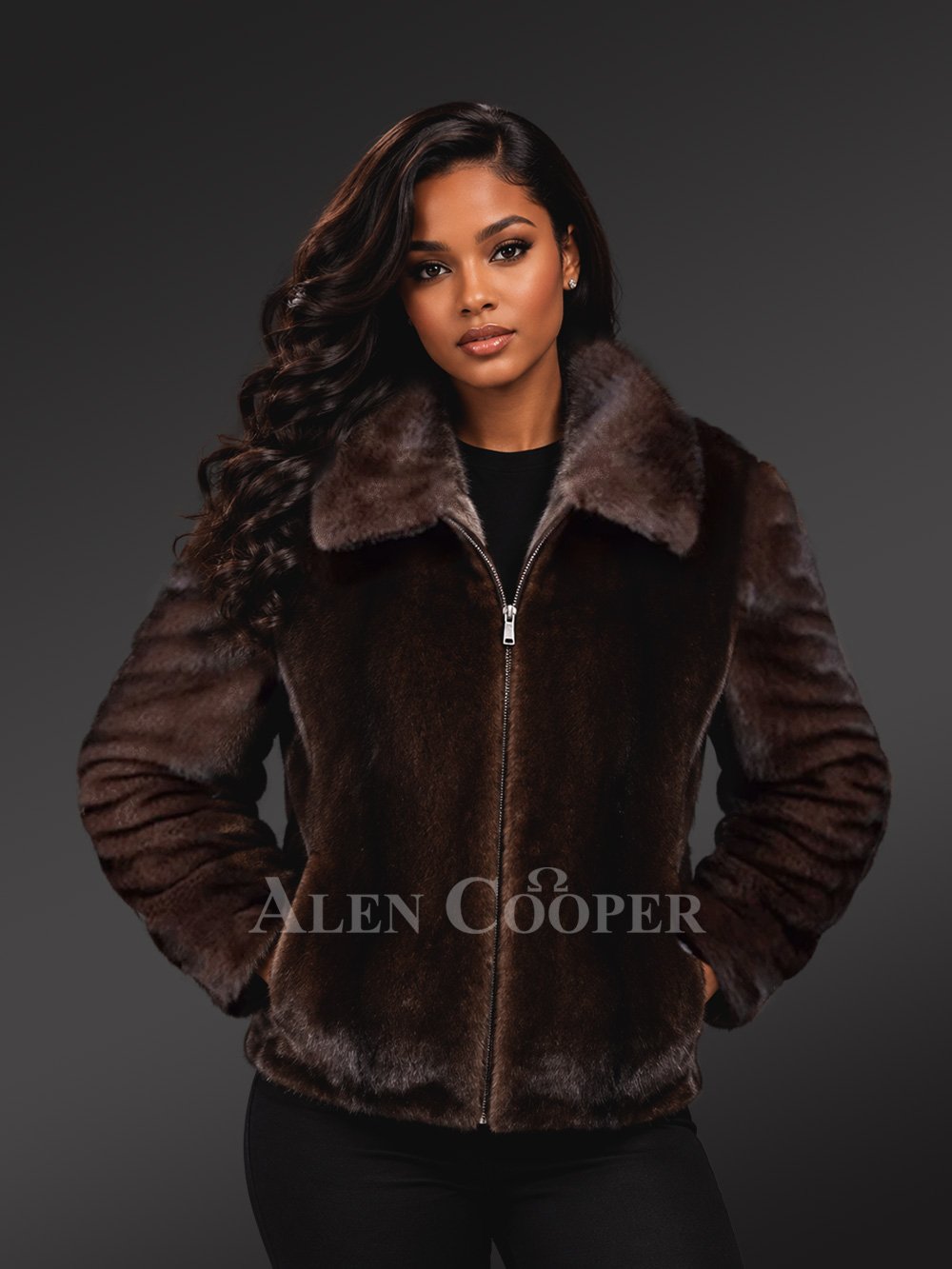 Women's Classic Full Mink Bomber Jacket