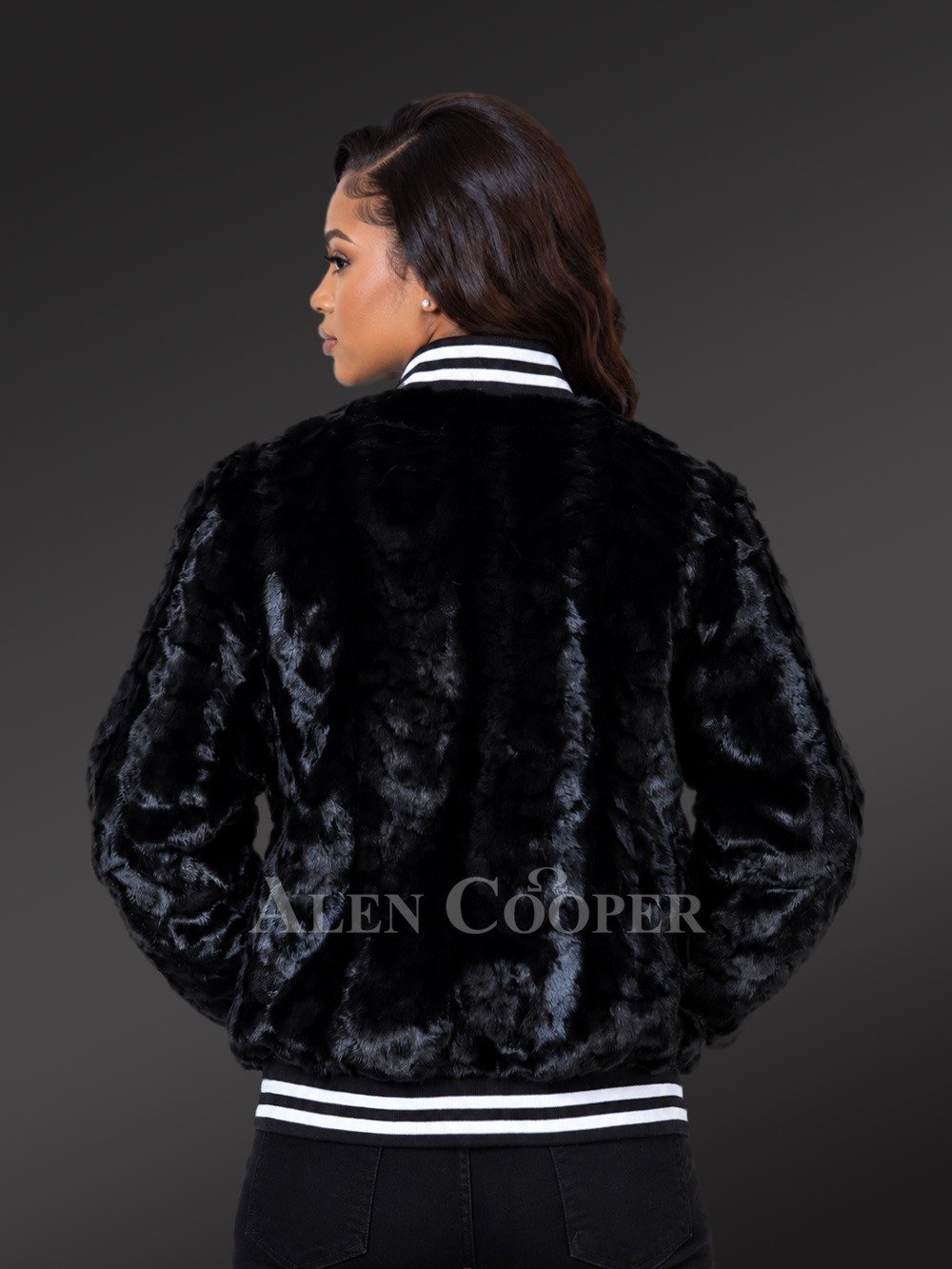 Women’s Diamond Mink Fur Varsity Jacket - Image 4