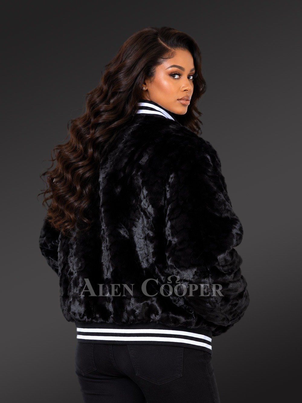 Women’s Diamond Mink Fur Varsity Jacket - Image 3