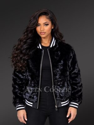 Women’s Diamond Mink Fur Varsity Jacket