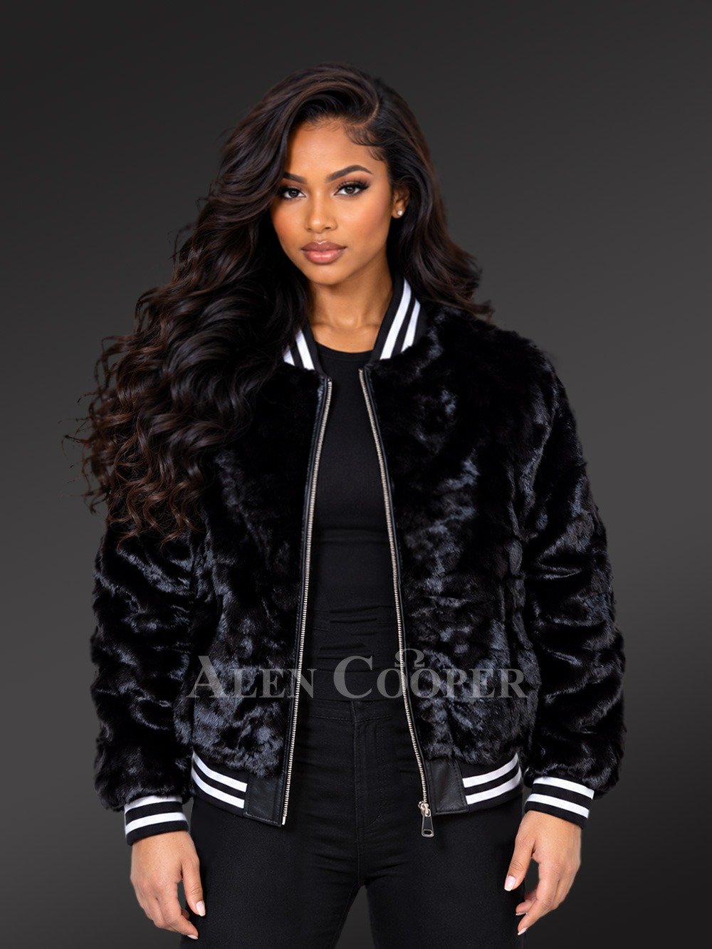 Women’s Diamond Mink Fur Varsity Jacket