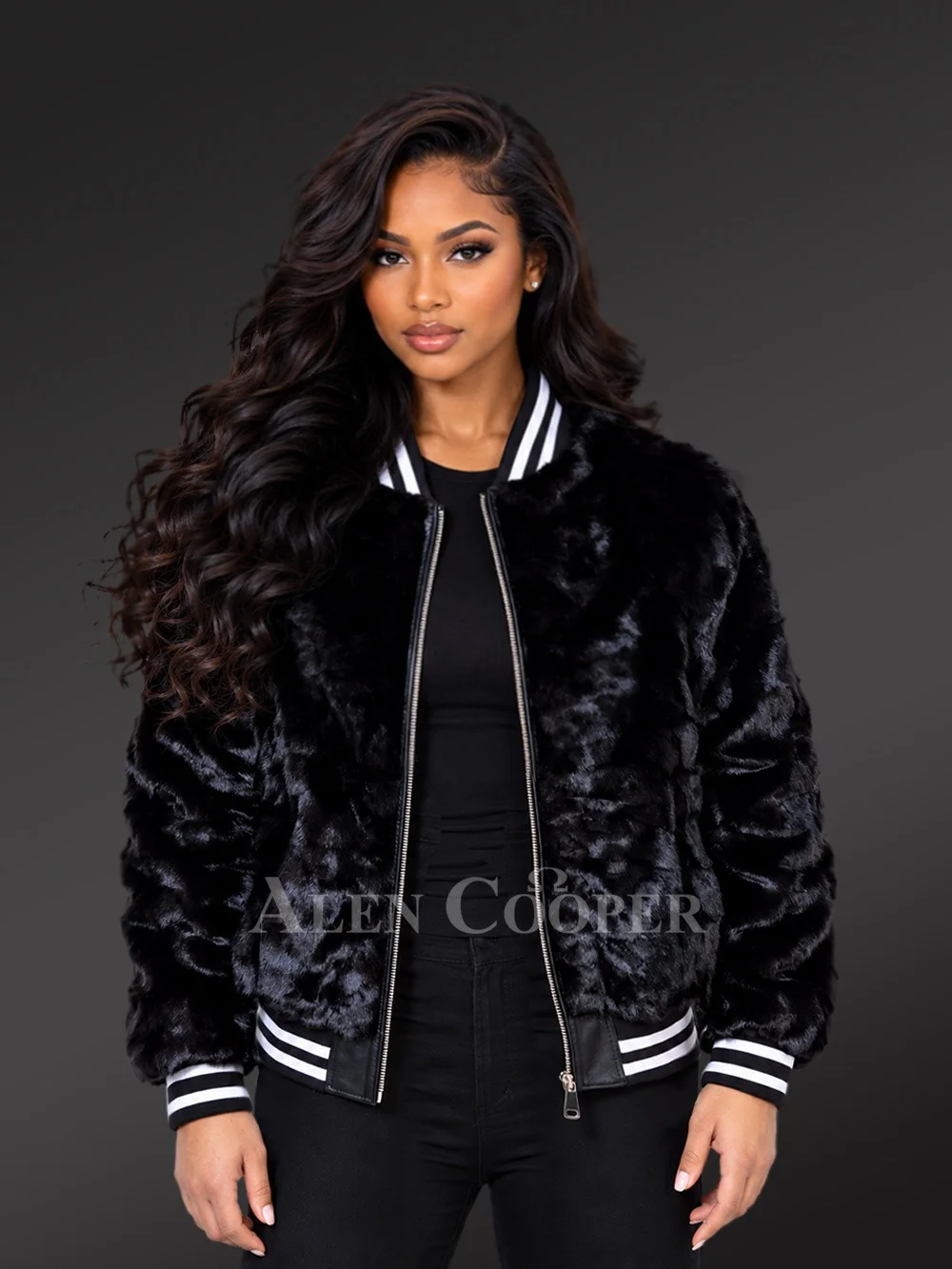 Women's Diamond Mink Fur Varsity Jacket
