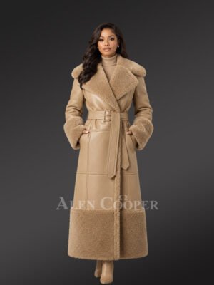 Women’s Full Length Beige Shearling Coat