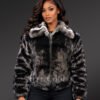 Women's Mink Bomber Jacket with Chinchilla Collar