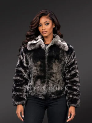 Women's Mink Bomber Jacket with Chinchilla Collar