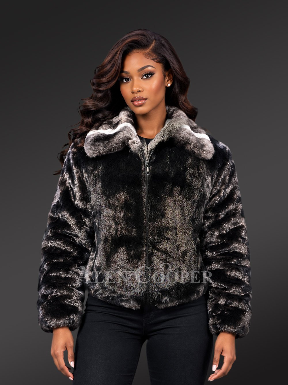 Women's Mink Bomber Jacket with Chinchilla Collar