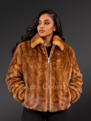 Women’s Classic Fullskin Mink Bomber Jacket in Whisky