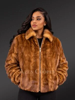 Women’s Classic Fullskin Mink Bomber Jacket in Whisky