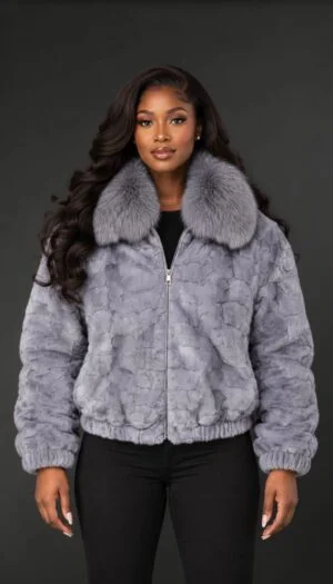 Women’s Classic Mink Bomber in Blue Iris
