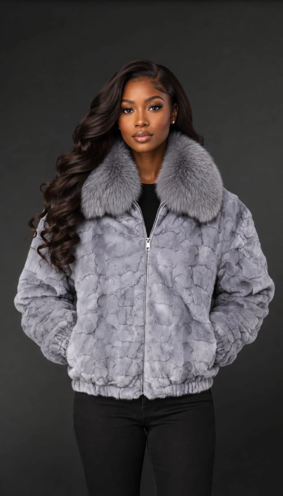 Women’s Classic Mink Bomber in Blue Iris - Image 2